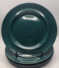🔥 3 Pier 1 FESTIVE TEAL 8" Salad Plates Green Embossed Plate EUC