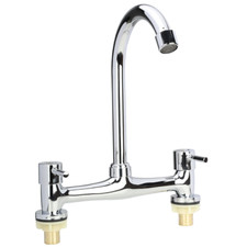 Dual Lever Chrome Kitchen Sink Mixer Taps 2 Hole Deck Mounted Tap Faucet Modern