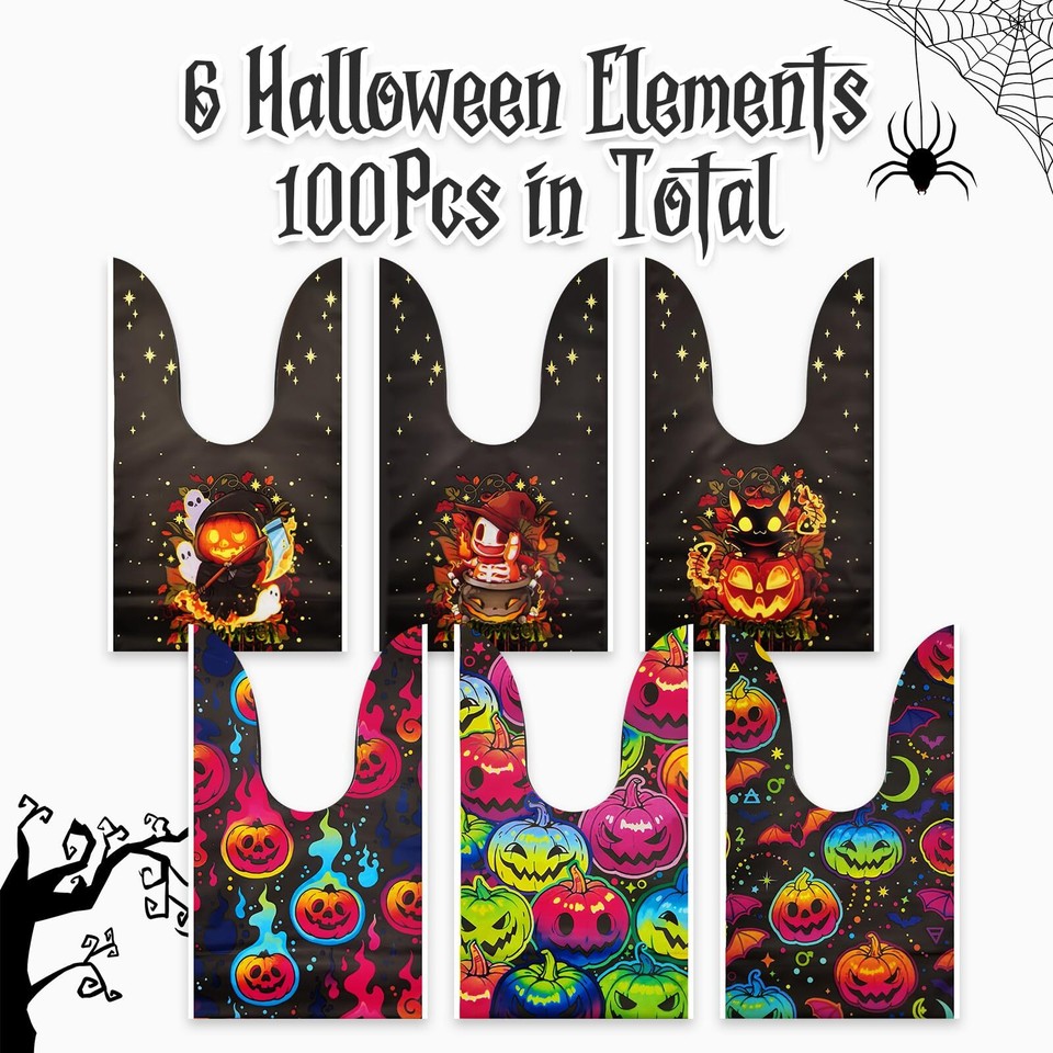 Halloween Treat Bags 100pcs Kids Small Halloween Goodie Bags Candy Bags