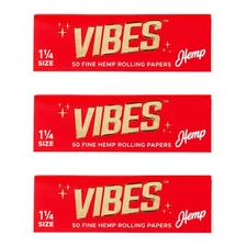 Vibes Rolling Natural Hemp Rolling Papers 1 1/4 Chlorine Free (3 Pack)