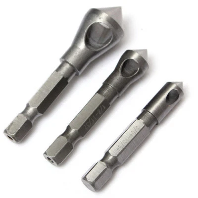 3x HSS Steal Countersink Drill Bit Set Deburring Metal Wood Plastic Hex Shank