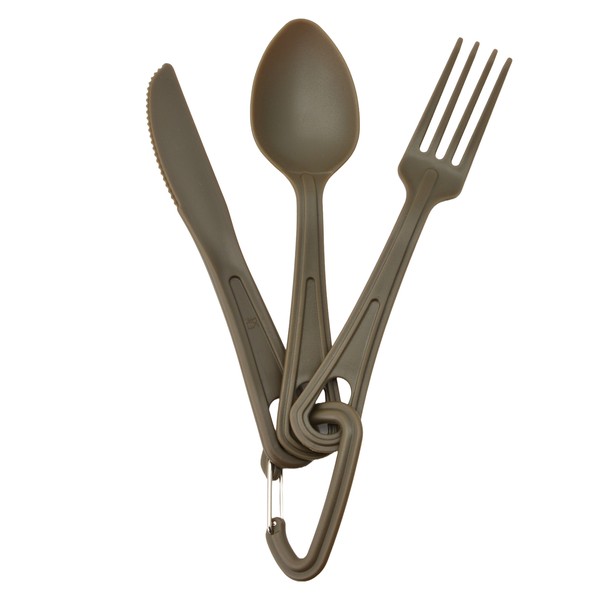 Camping Besteckset Outdoor 17 Cm Messer Gabel LöFfel Karabiner Kunststoff Oliv-image