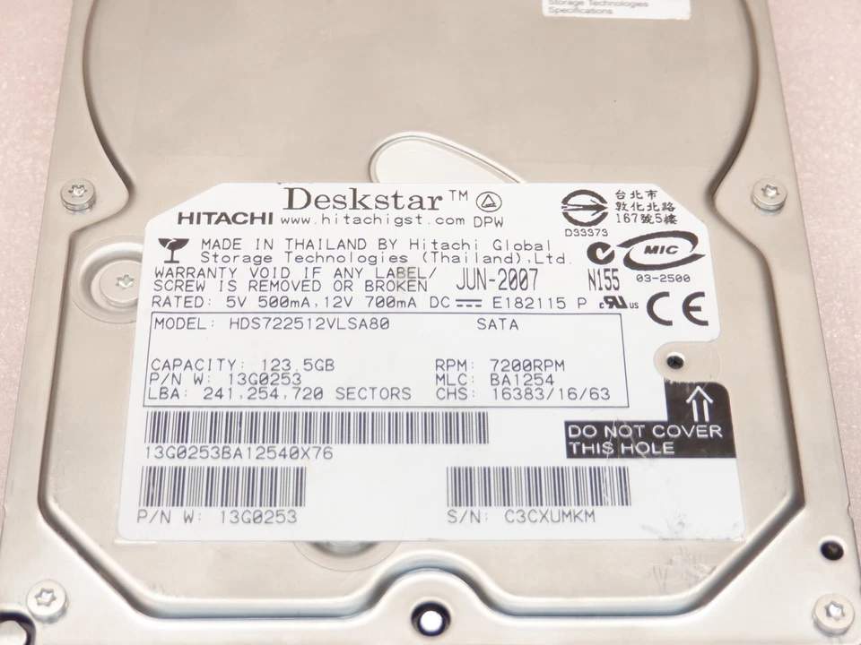 HITACHI DESKSTAR HDS722512VLSA80 123.5GB HARD DISK DRIVE - Image 3 of 4