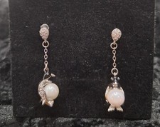 Women's 925 Sterling Silver Penguin CZ covered wings Dangle Earrings, So Unique 