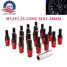 20pc 28mm M12x1.25 Wheel Lug Bolts Cone Seat Studs Set For Jeep Chrysler Red 20pc 28mm M12x1.25 Wheel Lug Bolts Cone Seat Studs Set For Jeep Chrysler Red