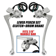 For Honda Yamaha Lever Perch Set Clutch + Drum Brake w/ Switch Cable Chrome 7/8"