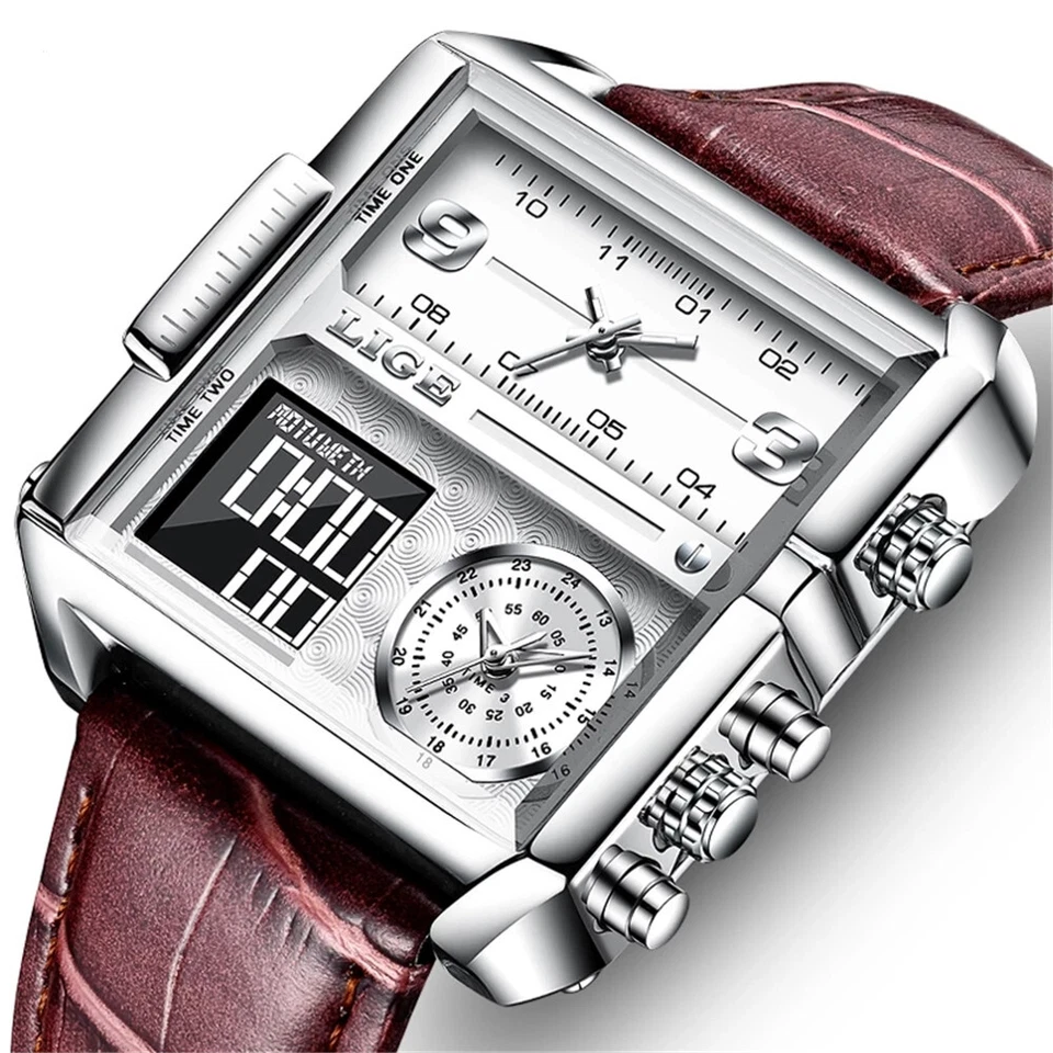 LIGE Reloj Digital Hombre Moda Relojes Cuadrados Marca Hombre Cuarzo LED Reloj Pulsera - Imagen 4 de 4