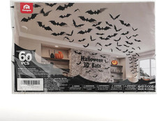 Halloween Bat Wall Decals Set of 60 PVC Realistic 3D Black Indoor Decor for