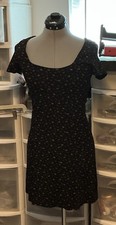 90’s Betsey Johnson Black Pink Green Floral Knit Stretch Shift Scoop Dress Sz 12