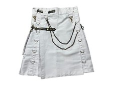 Men's Scottish White Gothic Cotton Utility Hybrid Cargo Pockets Chains Kilt