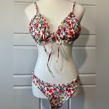 NWOT Zaful Floral Print Tie Front Bikini Set Two Piece Swimsuit Beachwear M US 6