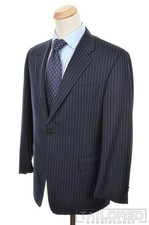 HICKEY FREEMAN Blue Striped 100 Wool Jacket Pants SUIT Mens - BESPOKE 42 R