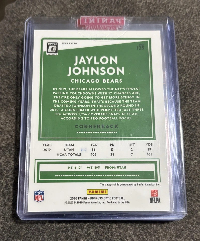 2020 Donruss Optic Jaylon Johnson Rookie Bronze Auto #123 Chicago Bears - Image 2 of 2