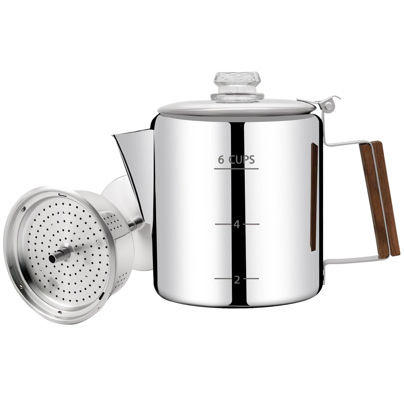 Vaolvpant No Coating 6 Cup Percolator Coffee Pot 304 6 1000ml, Silver