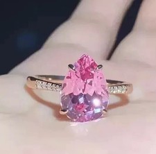 2Ct Pear Cut Lab-Created Diamond Pink Sapphire Party Wear 14k White Gold FN Ring