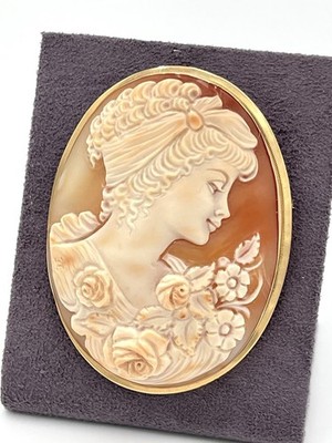 Große Kamee Gold 14Kt 70mm oval Anhänger / Brosche Torre del Greco Damen