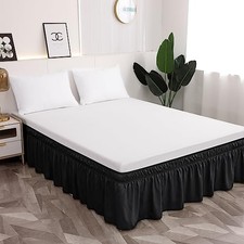 Easy to Install Wrap Around Bed Skirt Three Fabric Sides Twin 16" Drop Black