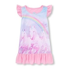 Girl's Rainbow and Unicorn Trio Flutter Sleeve Nightgown, Gown, Size 3T