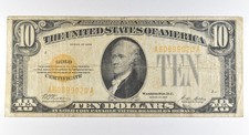 1928 $10 Gold Certificate Yellow Seal a8256