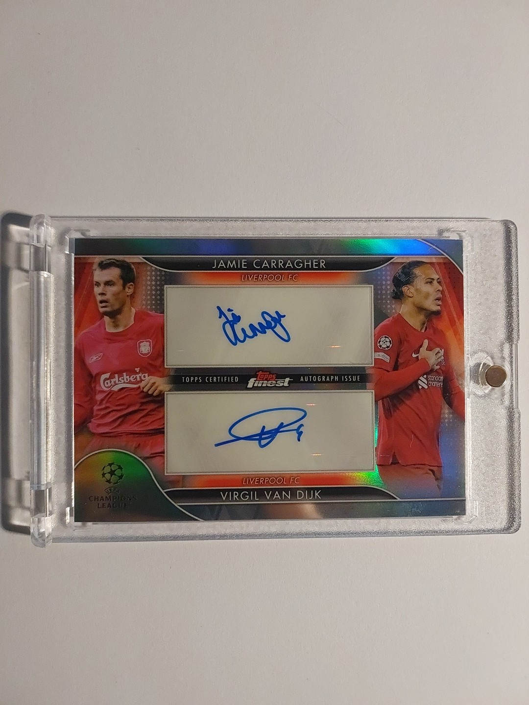 Topps Finest 2022-23 Carragher & Van Dijk doble auto Liverpool refractor paralelo