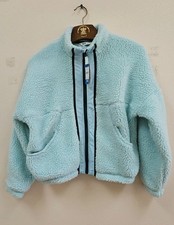 New DSG Girls Large L Cozy Fleece Full Zip Sherpa Shore Slide Blue Jacket Coat