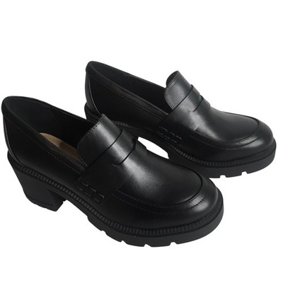 Y2K Esprit Regina Shoes Womens Size 8M Black Loafer Heels Chunky Lug Sole 90s