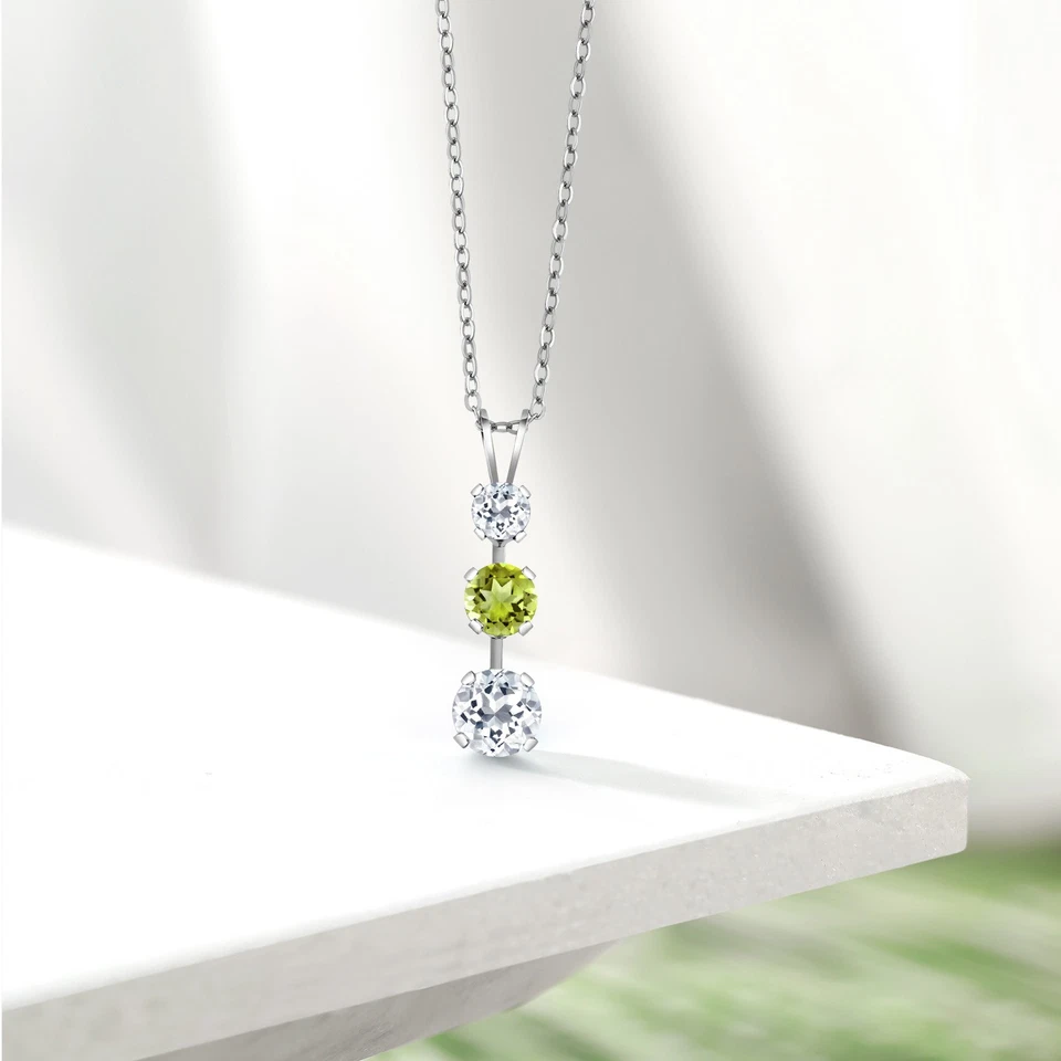 Collar colgante de 3 piedras de topacio blanco de plata de ley 925 para mujer (1,78 quilates), Foto 4 de 4