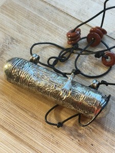 Antique Handcrafted Islamic Silver Prayer Box, Sealed, 4", Black Cord Taweez.