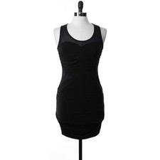 Cut25 Womens 6 Mesh Ruched Bodycon Sheath Dress Midi Black Sleeveless Two-Tone