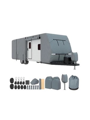 Windproof RV Cover with 7,Layer Fabric, 2Pcs Straps & 4 Tire Covers