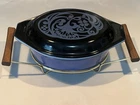 Vintage PYREX midnight bloom  casserole dish #043 with cradle - RARE