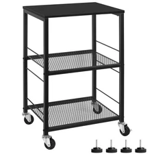 ETELI 3 Tier Side Table with Wheels Black Rolling End Side Table Small with S...