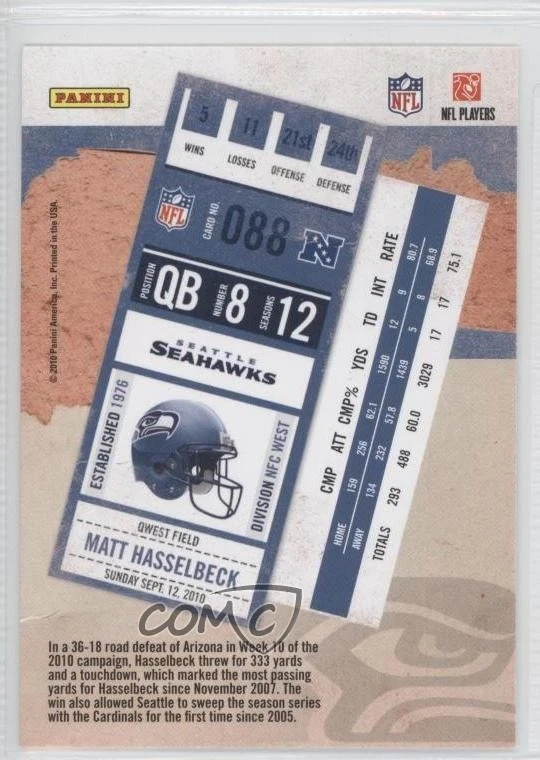 2010 Playoff Contenders Matt Hasselbeck #088 - Image 2 of 2