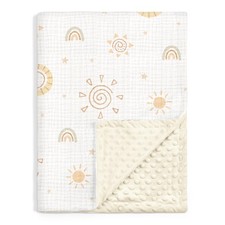 Sun Baby Blankets for Boys Girls, Soft Nursery Minky Blankets with Muslin and