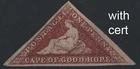Cape of Good Hope 1863 1d brownish-red triangular fm, large margins RPS cert