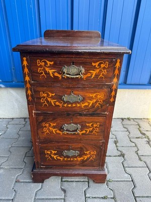 ANTIKE ENGLISCHE KOMMODE UM 1900 MAHAGONI MIT GIRLANDEN INTARSIEN