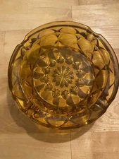 Vintage Fostoria Glass Starburst Ashtray Amber Mid Century Trinket Dish 5.5 "