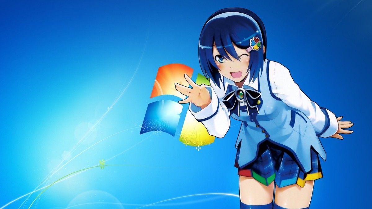 Anime windows 7 girls madobe nanami ostan blue hair open