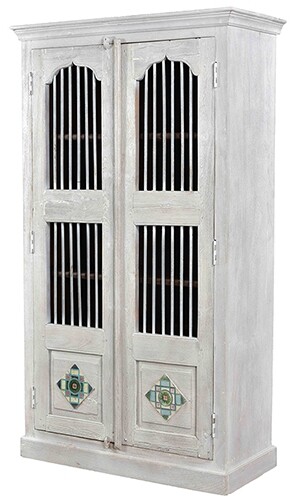 Gibralter White Washed Solid Mango Wood Sliding Door Cabinet For