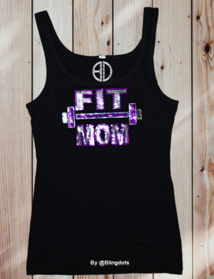 Tanker Top Loading Fit Mom Bling Shirt Sequins Tank Top glitter gym sports cross training ...