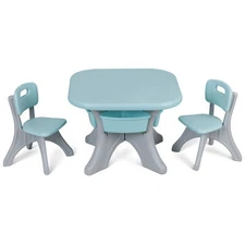Kids Activity Table 2 Chairs Set Plastic with Storage Space for Toddler Reading