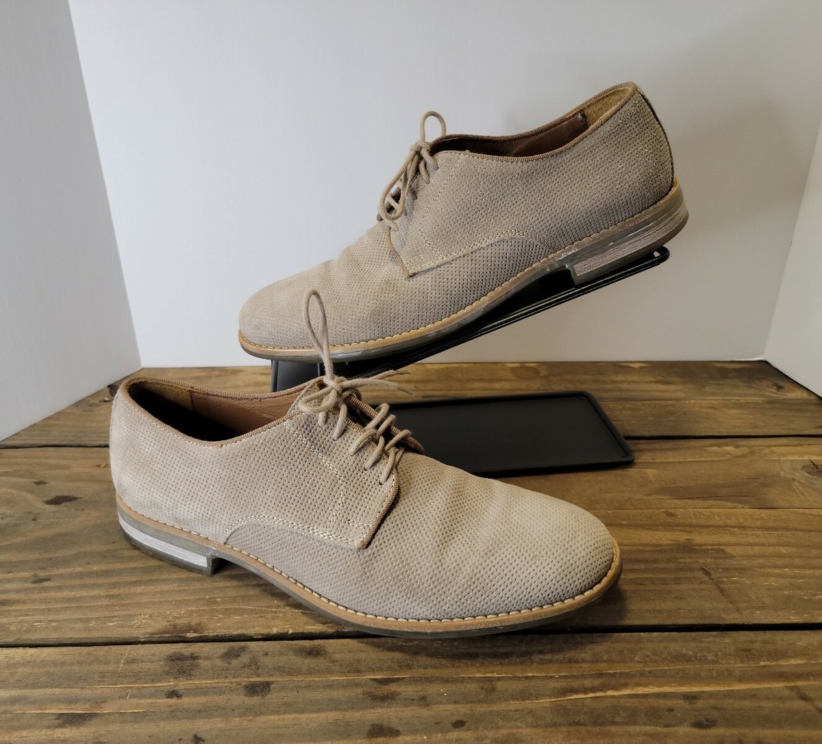 Saks 5th Avenue “Blue” Men's Taupe Suede Textured Leather Shoes