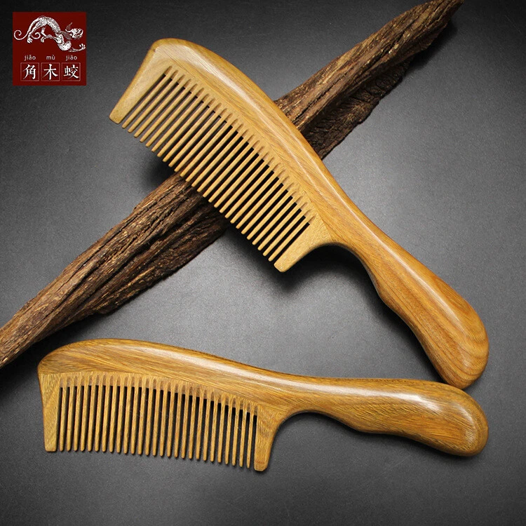Peine de madera natural peine de dientes finos sandalia verde peine de madera peine de masaje para el cabello Foto 3 de 4