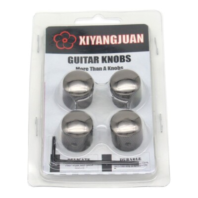 4Pcs Metal Guitar Knobs Bass Knobs 6mm Diameter Potentiometer Cap Black NIckel