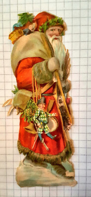 Alte Oblate Glanzbild Poesiealbum Scrab Weihnachtsmann um 1900 12 x 4 cm