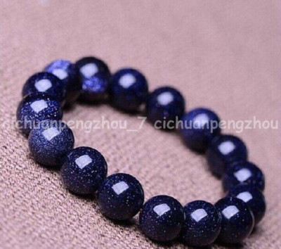 Natural 6/8/10/12/14mm Blue Sandstone Gemstone Round Beads Bracelet Bangle 7.5''