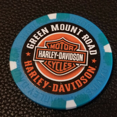 GREEN MOUNT ROAD HD ~ ILLINOIS (Wide Print Blue/Teal Design1) Harley Poker Chip