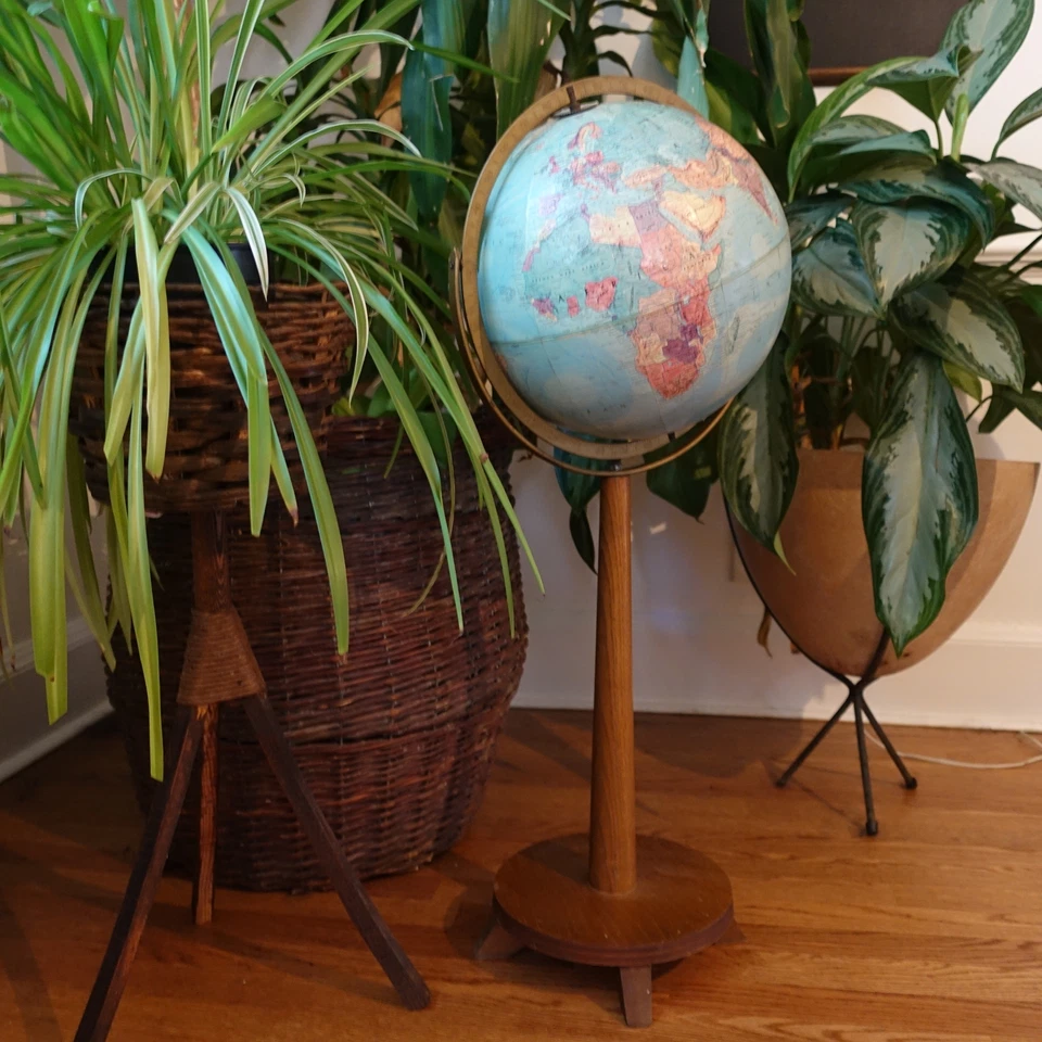 Antigo MCM Replogle Globo de Chão Suporte de Madeira Meados do Século Era Eames Dinamarquês Moderno - Imagem 3 de 4