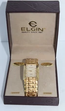 Men's Elgin Diamond Quartz Gold Tone Tank Dress Wristwatch FG286N
