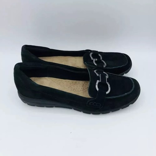 Zapatos para mujer Easy Spirit talla 6,5 M Seavienta negros gamuza mocasines planos hebilla - Imagen 2 de 8
